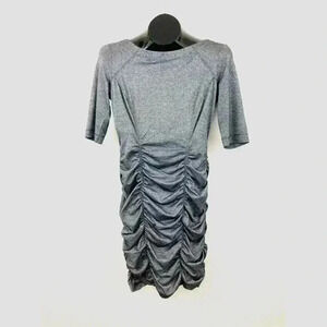 Dark Silver Draped Key Hole Back ¾ Sleeves Form Fitted Dress SMALL Bodycon